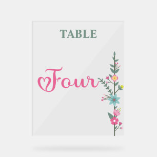 Floral Elegant  Love Wedding Table Number FOUR Acrylic Sign