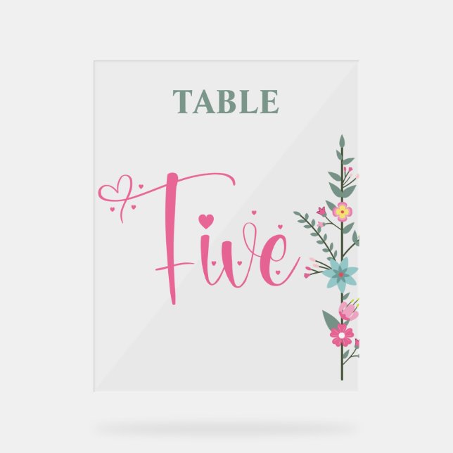 Floral Elegant  Love Wedding Table Number TWO Acrylic Sign (Front)