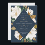 Floral Elegant Magnolia Beige Navy Wedding Invitation<br><div class="desc">A beautiful and elegant invitation with hand painted magnolia flowers. This romantic design will add a perfect touch to your wedding.
Personalise it with your your details or add an additional wording to it!</div>
