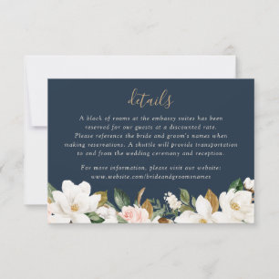 Floral Elegant Magnolia Blush Navy Neutral Details Invitation