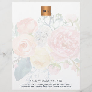 Floral elegant metallic gold copper monogrammed custom letterhead