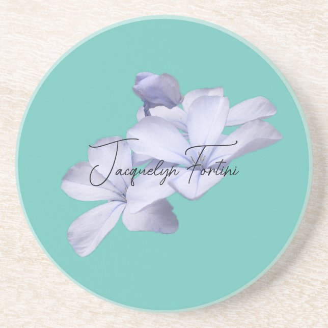 Floral Elegant Minimalist Calligraphy Add Name Coaster (Front)