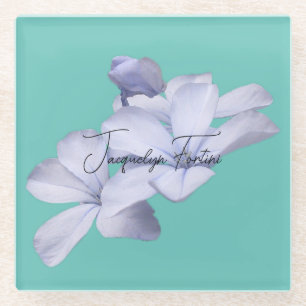 Floral Elegant Minimalist Calligraphy Add Name Glass Coaster