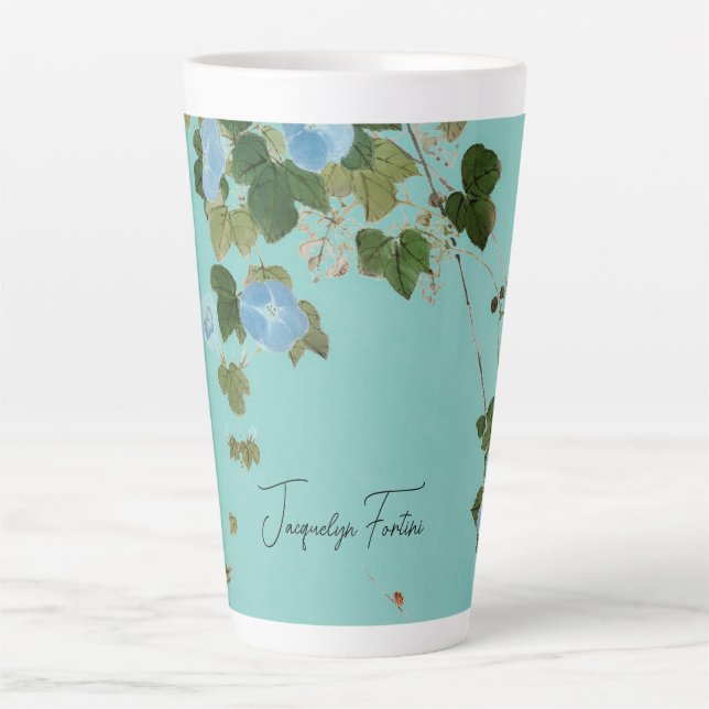 Floral Elegant Minimalist Calligraphy Add Name Latte Mug (Front)