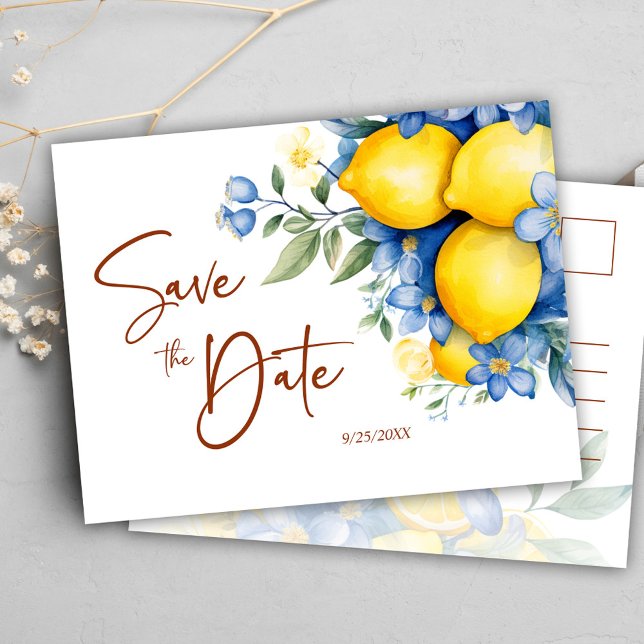 Floral Elegant Modern Lemon Wedding Announcement Postcard (Floral Elegant Modern Lemon Wedding Announcement Postcard)