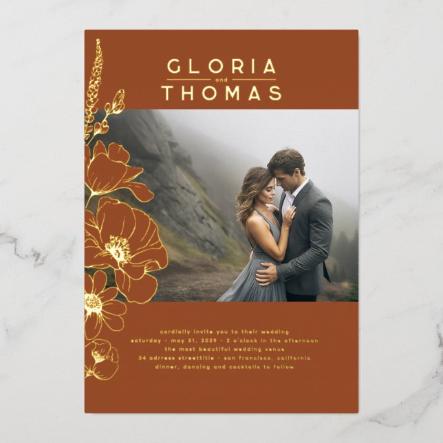 Floral Elegant Modern Terracotta Wedding Photo (Front)