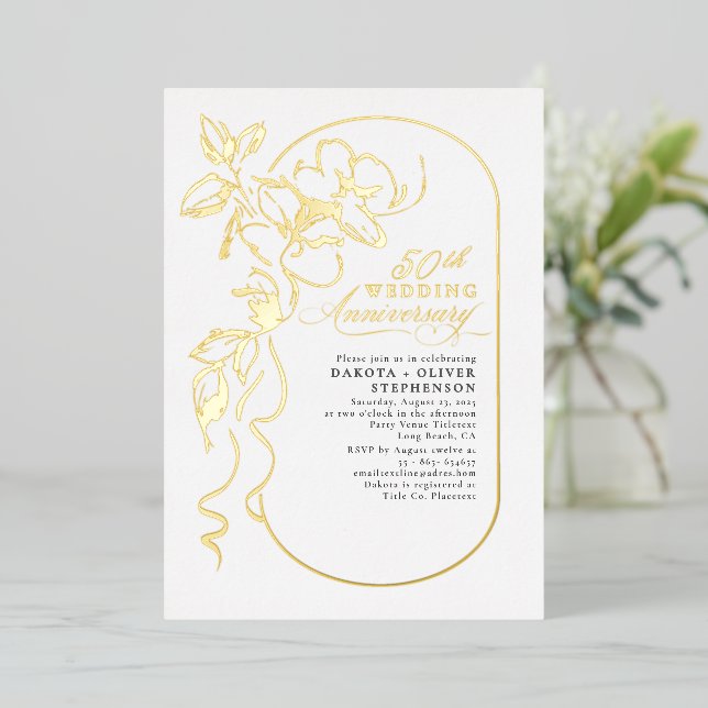 Floral Elegant Modern Wedding Anniversary Gold (Standing Front)