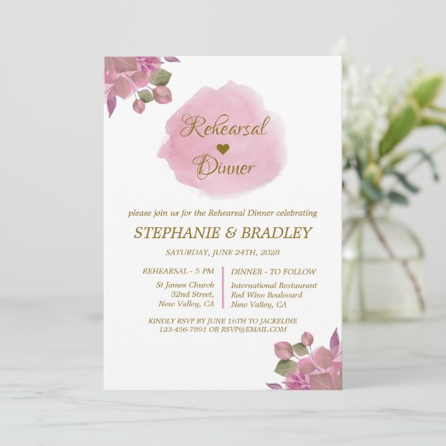 Floral Elegant Modern Wedding Rehearsal Dinner Invitation (Standing Front)