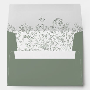 Floral Elegant Olive Green Wedding  Envelope