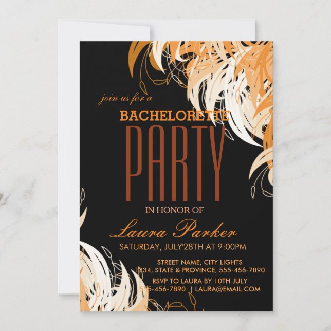 Floral Elegant Orange Bachelorette Party Invitation (Front)