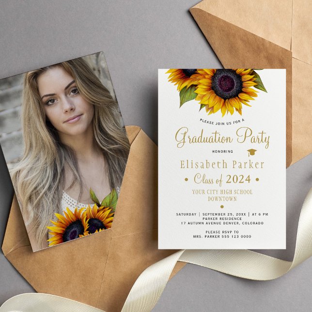 Floral elegant PHOTO chic graduation party Invitat Invitation (Creator Uploaded)
