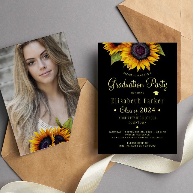 Floral elegant PHOTO chic graduation party Invitation (Creator Uploaded)