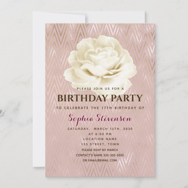 Floral Elegant Pink Birthday Invitation (Front)