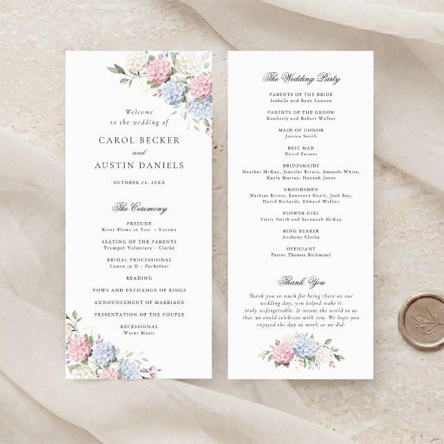 Floral Elegant Pink & Blue Hydrangea Wedding Programme (Creator Uploaded)