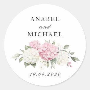 Floral Elegant Pink Hydrangea Greenery Envelope Classic Round Sticker
