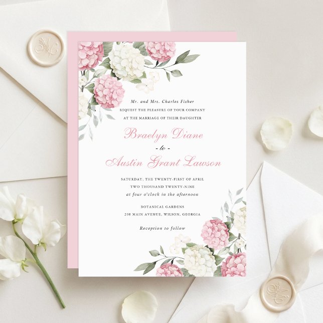 Floral Elegant Pink Hydrangea Greenery Wedding  Invitation (Creator Uploaded)