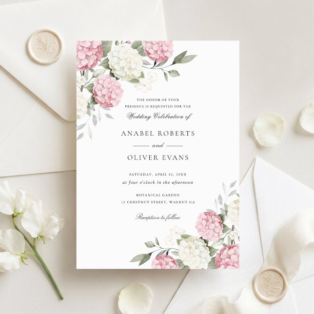 Floral Elegant Pink Hydrangea Greenery Wedding Invitation (Creator Uploaded)