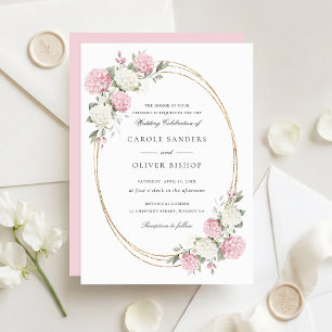 Floral Elegant Pink Hydrangea Greenery Wedding Invitation