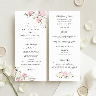 Floral Elegant Pink Hydrangea Wedding Program Programme