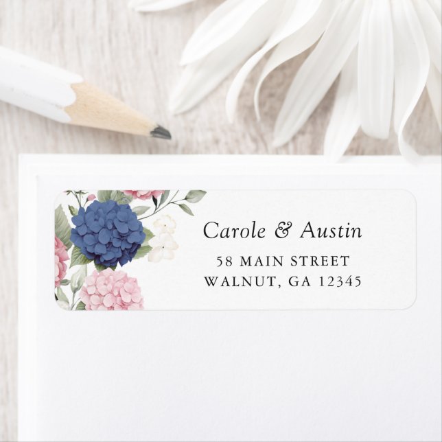 Floral Elegant Pink & Navy Blue Hydrangea Address (Insitu)