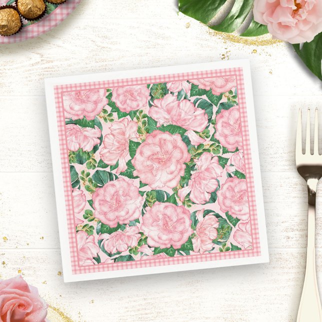 Floral Elegant Pink Roses and Monstera Summer Napkin (Creator Uploaded)