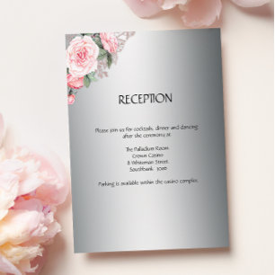 Floral Elegant Pink Roses Silver Wedding Reception Enclosure Card