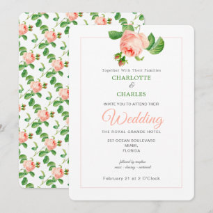 Floral Elegant Pink Roses Vintage Wedding Invitation