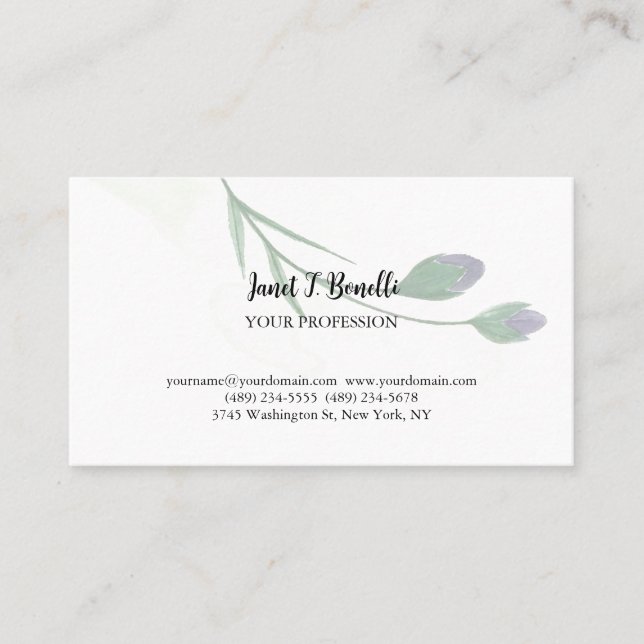Floral Elegant Plain Simple Professional Business Card (Front)