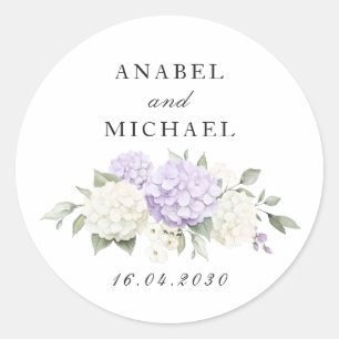 Floral Elegant Purple Hydrangea Greenery Envelope Classic Round Sticker