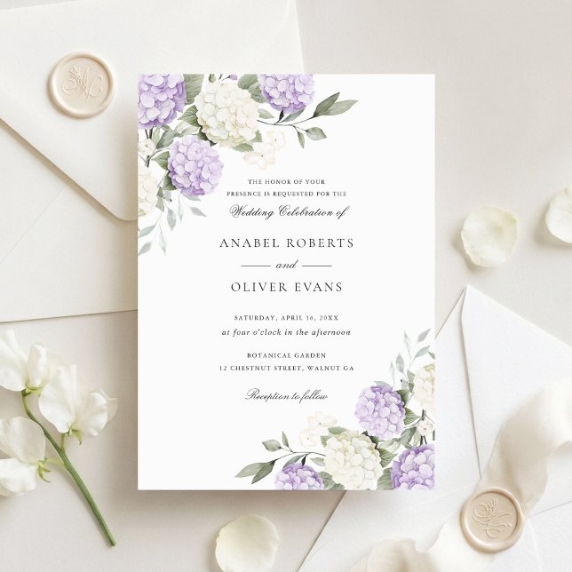 Floral Elegant Purple Hydrangea Greenery Wedding Invitation (Creator Uploaded)