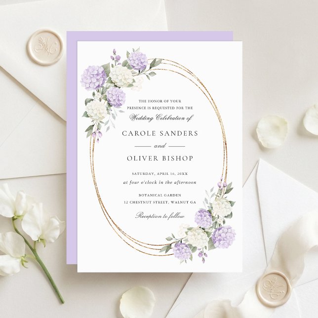 Floral Elegant Purple Hydrangea Greenery Wedding Invitation (Creator Uploaded)