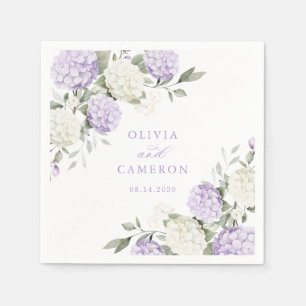 Floral Elegant Purple Hydrangea Greenery Wedding Napkin