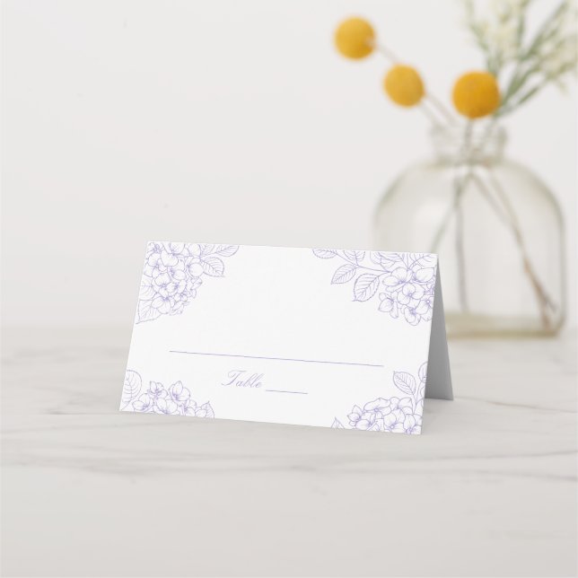 Floral Elegant Purple Hydrangea Wedding Place Card (Front)