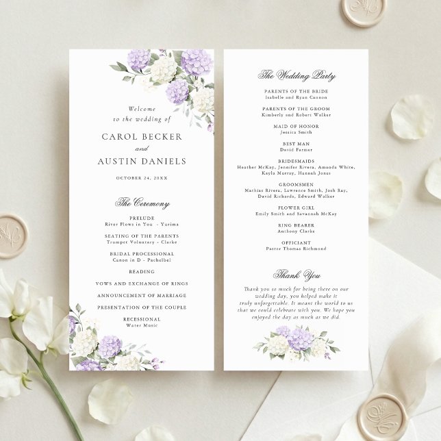 Floral Elegant Purple Hydrangea Wedding Program Programme (Creator Uploaded)