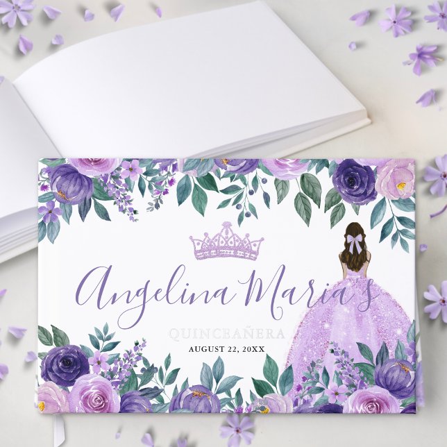 Floral Elegant Purple Quinceanera Guest Book (Floral Elegant Purple Quinceanera Foil Guest Book)