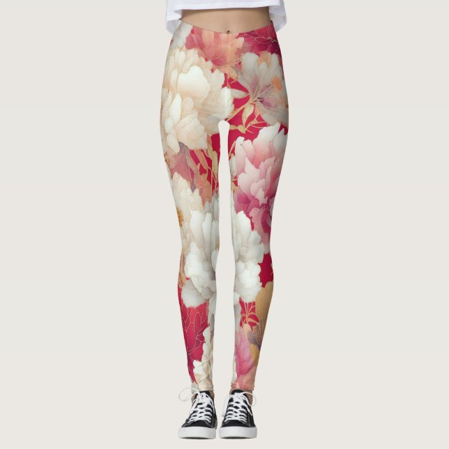 Floral elegant red leggings (Front)