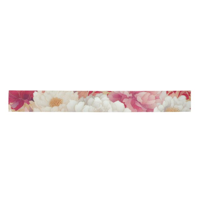 Floral elegant red satin ribbon (Front)