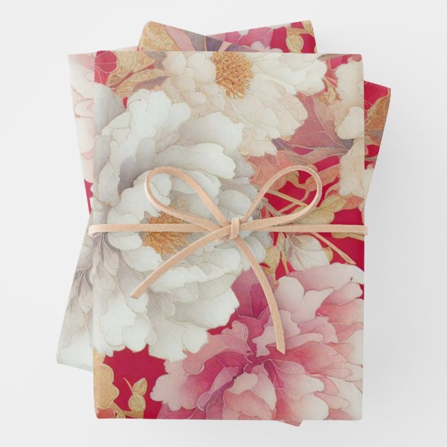 Floral elegant red wrapping paper sheet (In situ)