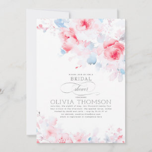 Floral Elegant Romantic Dusty Blue Bridal Shower Invitation