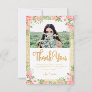 Floral Elegant Rose Tulip Pink Photo Thank You Card
