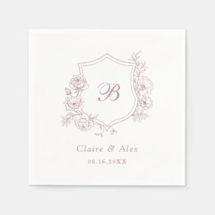 Floral Elegant Roses Crest Dusty Pink Monogram Napkin