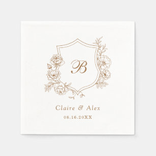 Floral Elegant Roses Crest Gold Monogram Napkin