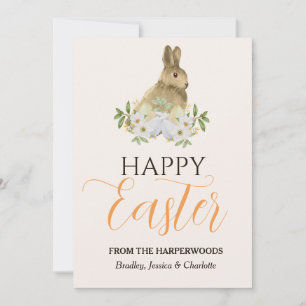 Floral Elegant Script Easter Family Easter Bunny Holiday Card