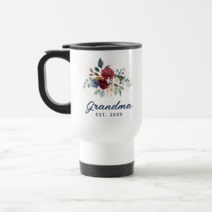 Floral Elegant Script Grandma Custom Travel Mug