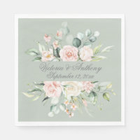 Floral Elegant Script Name Sage Green Wedding Napk