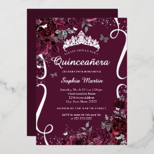 Floral Elegant Scroll Burgundy Quinceanera