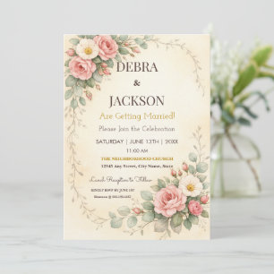 Floral Elegant Simple Botanical Wedding Invitation