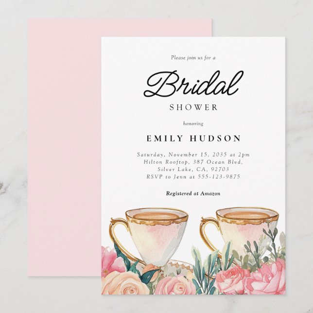 Floral Elegant Tea Party Bridal Shower Invitation (Front/Back)