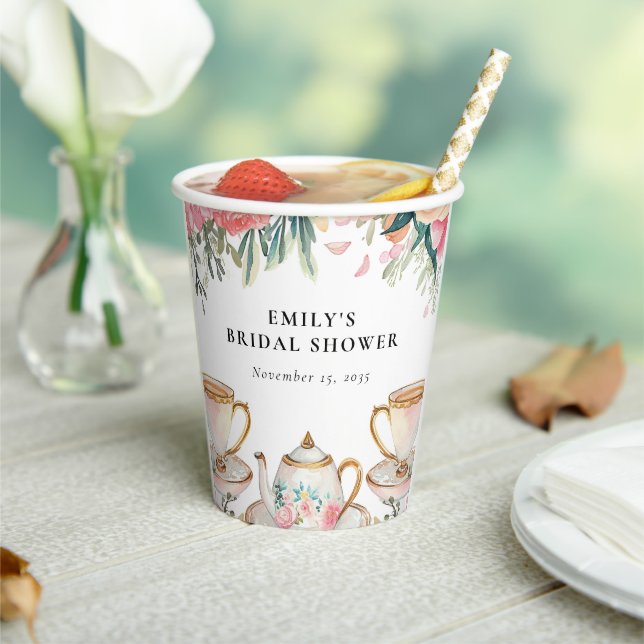 Floral Elegant Tea Party Bridal Shower Paper Cups (Insitu)
