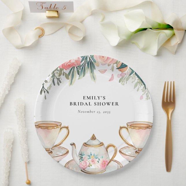Floral Elegant Tea Party Bridal Shower Paper Plate (Wedding)
